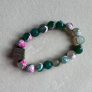 Women’s Watermelon Jasper & Hematite Stretch Bracelet – Healing Crystal Beaded